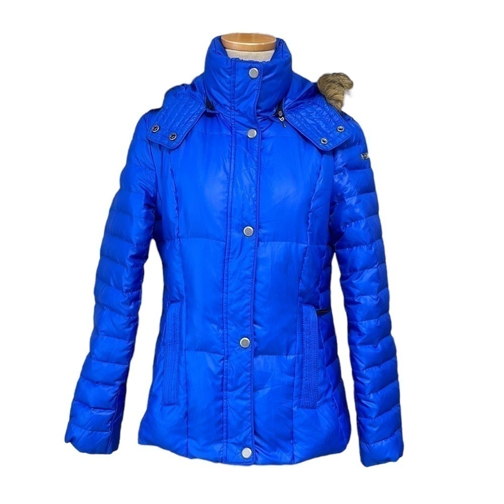 Marc New York Andrew Marc Jacket Puffer Coat Hood Fur Ruffle Blue Size Small S